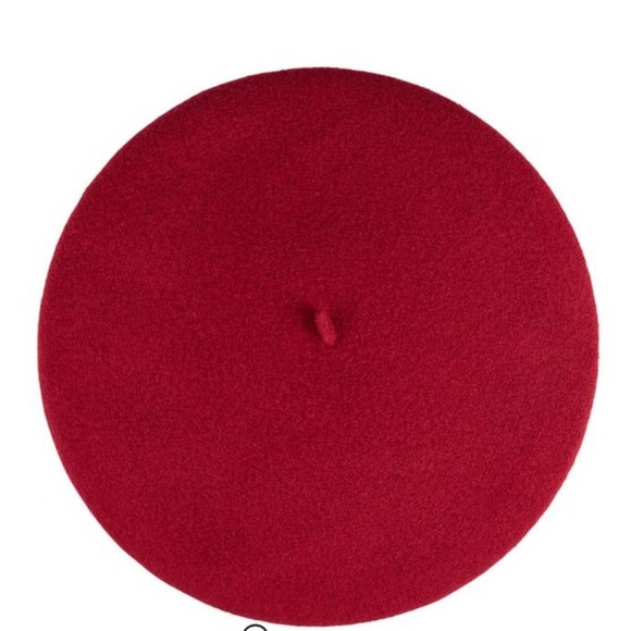 Red Laulhère Paris France pure merino wool black Eiffel Tower embroidered Beret